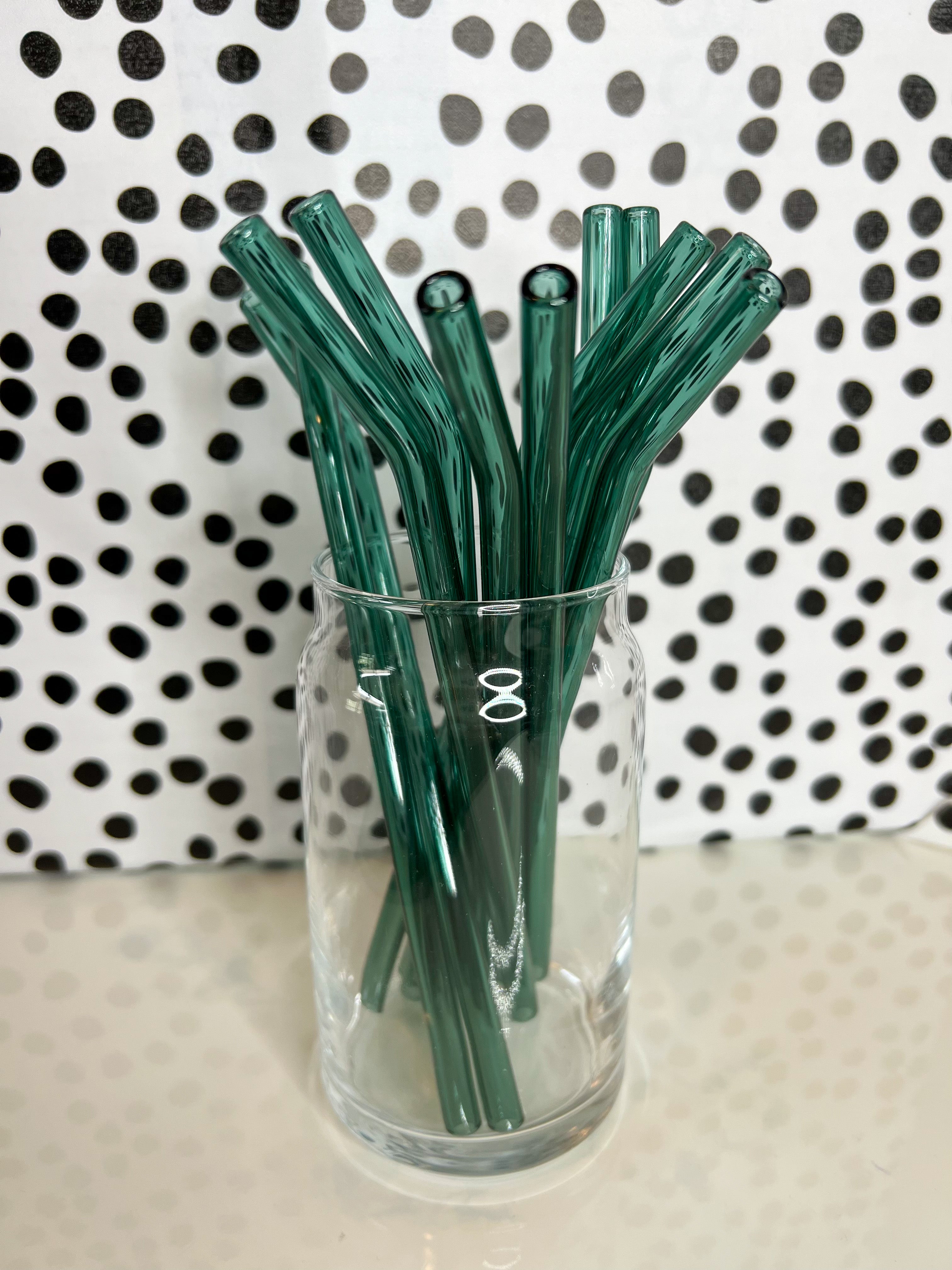 Dot on Green GLASS STRAW Reusable Straws Glass Drinking Straw Dot