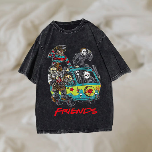 Friends in Horror movies graphic band tee acid wash tshirt