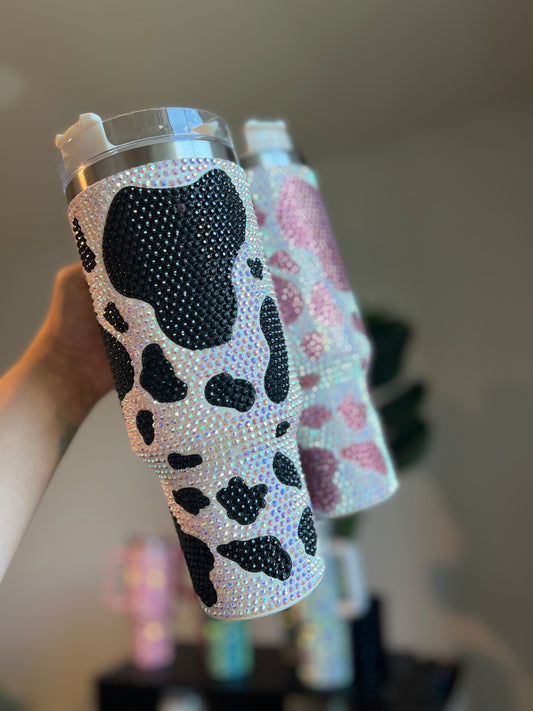 40oz cow print Rhinestone Stainless Steel Tumbler (more colors)