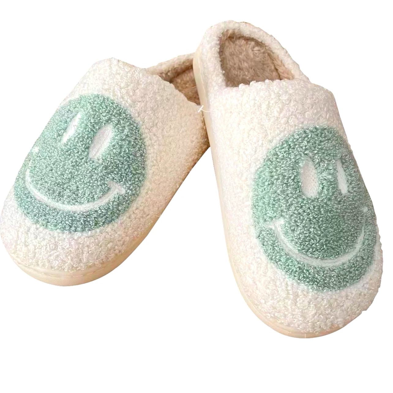 minty smiley face slippers