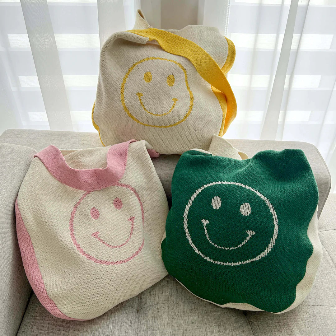 Happy face smiley knit tote bag (more colors)