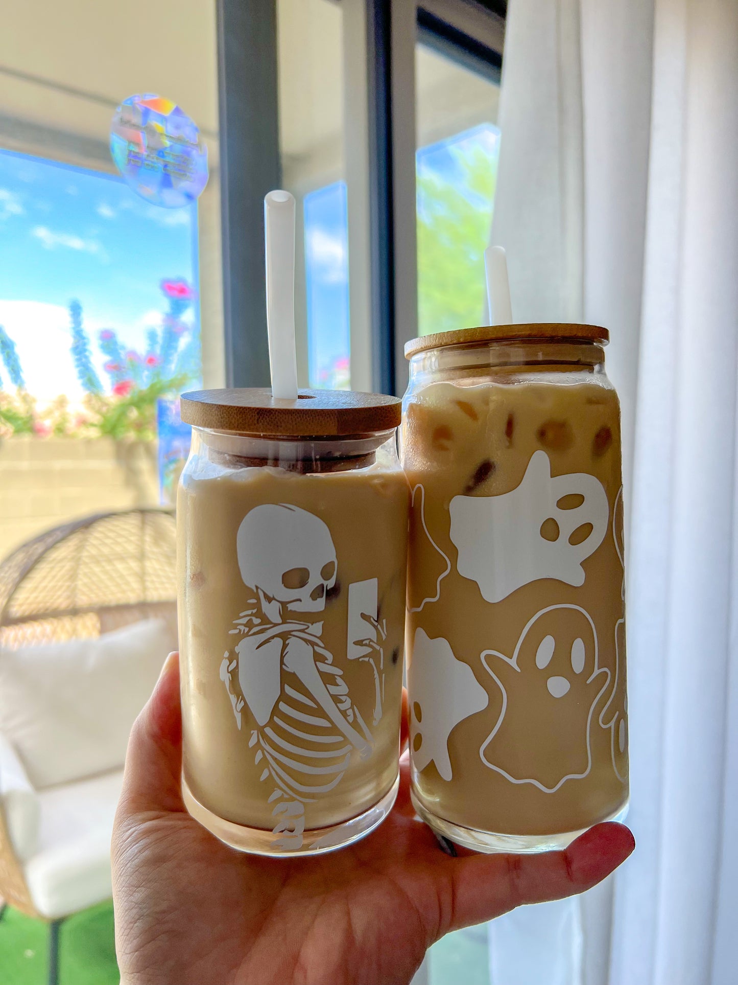 spooky selfie or cutie ghosts glass can (choose design + size)