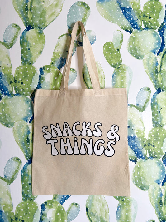 snacks & things recycled canvas tote