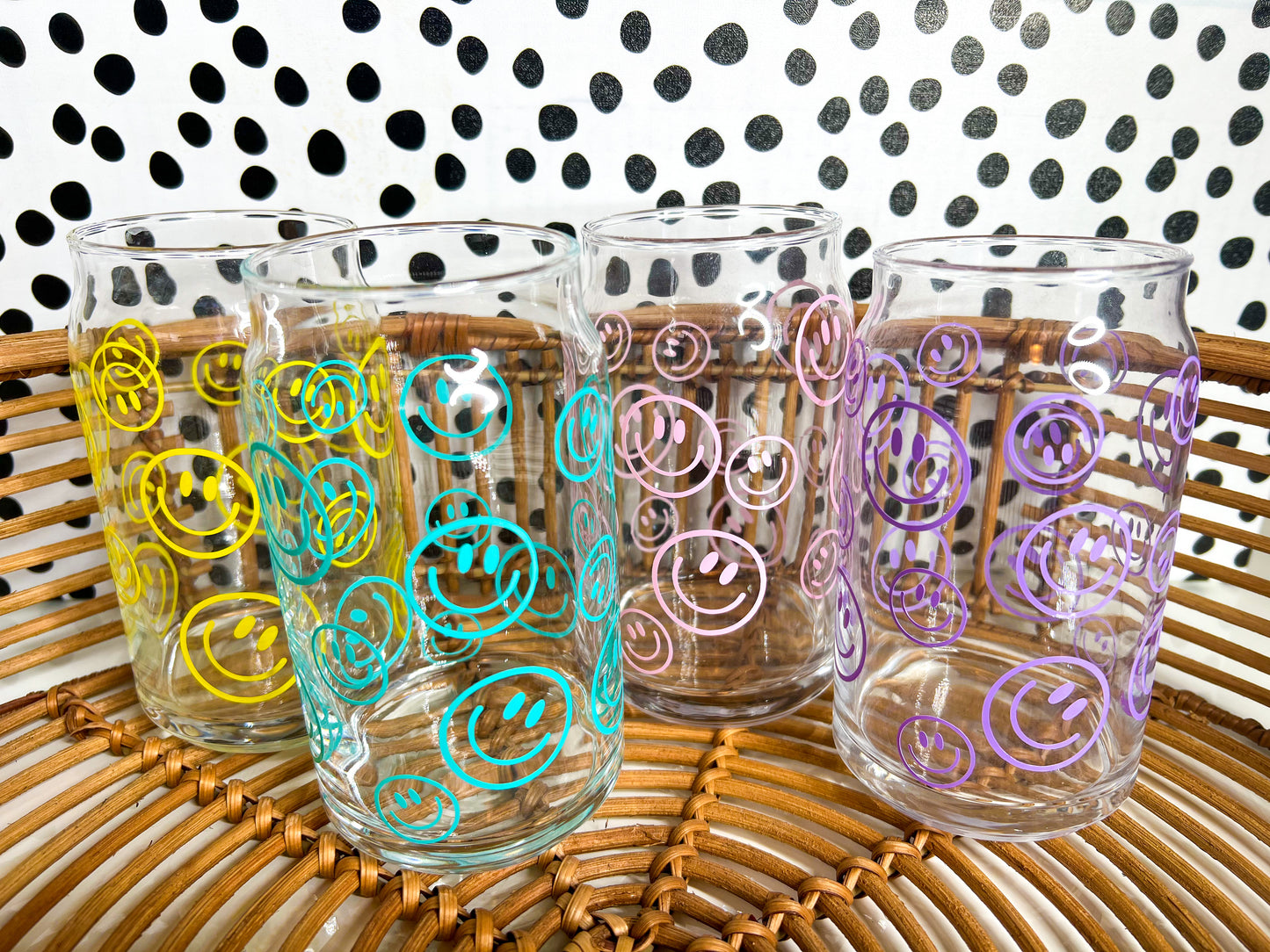 smiley face glass can (more colors)